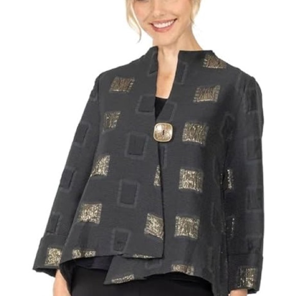IC COLLECTION Black and Gold Blazer with Artistic Design - Picture 1 of 14